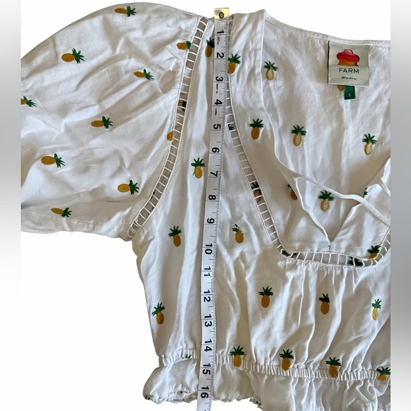 Farm Rio Crop Top Pineapple Embroidered Blouse – Beaded Linen Blend – Size Small - Picture 9 of 13